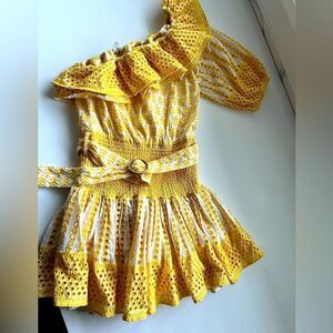 Anthropologie Yellow and White one shoulder dress size 1